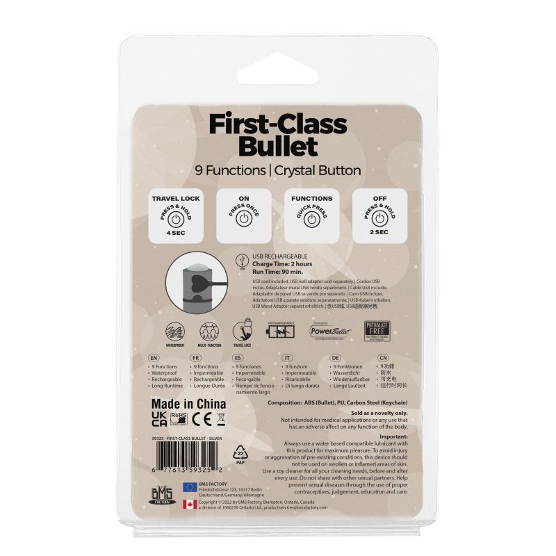 Power Bullet First Class 6Cm Rechargeable W Crystal Silver