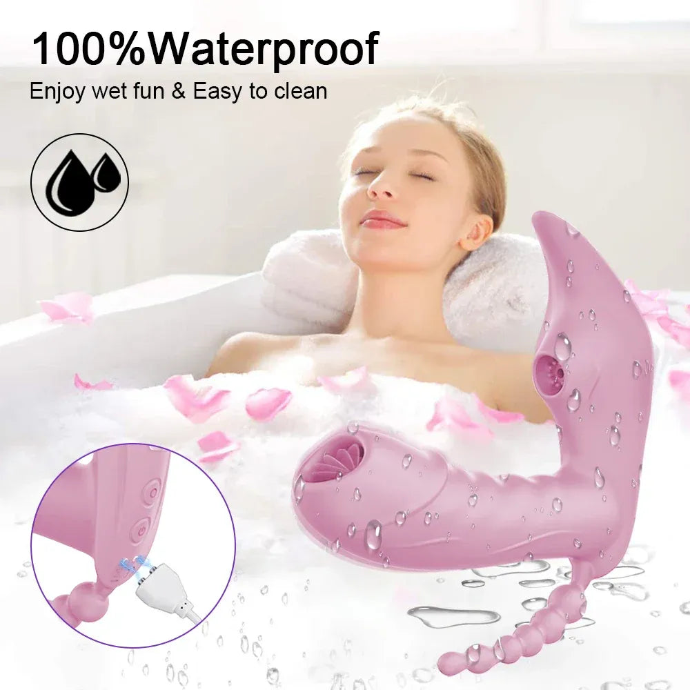 Wireless Remote Control Dildo Vibrator 3 In 1 Stimulator for Women - Pink