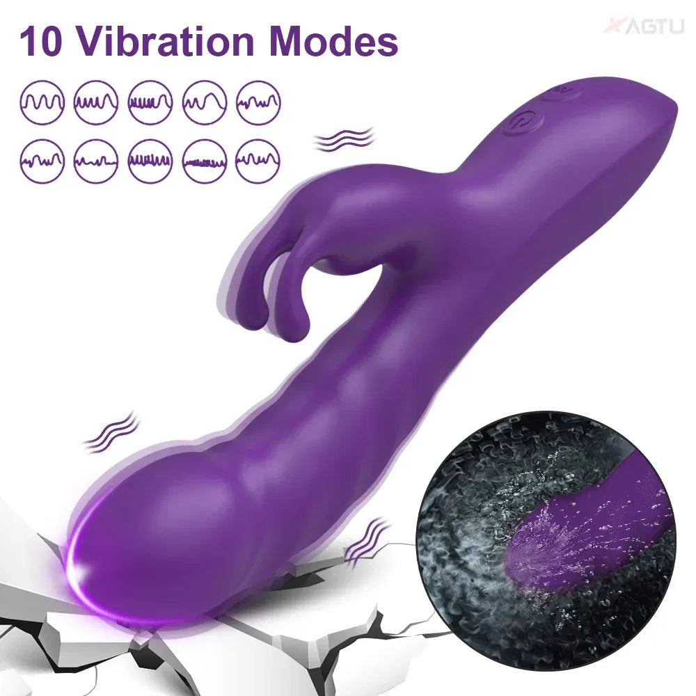 Rabbit Vibrator G Spot Vagina Nipples Stimulator - Black