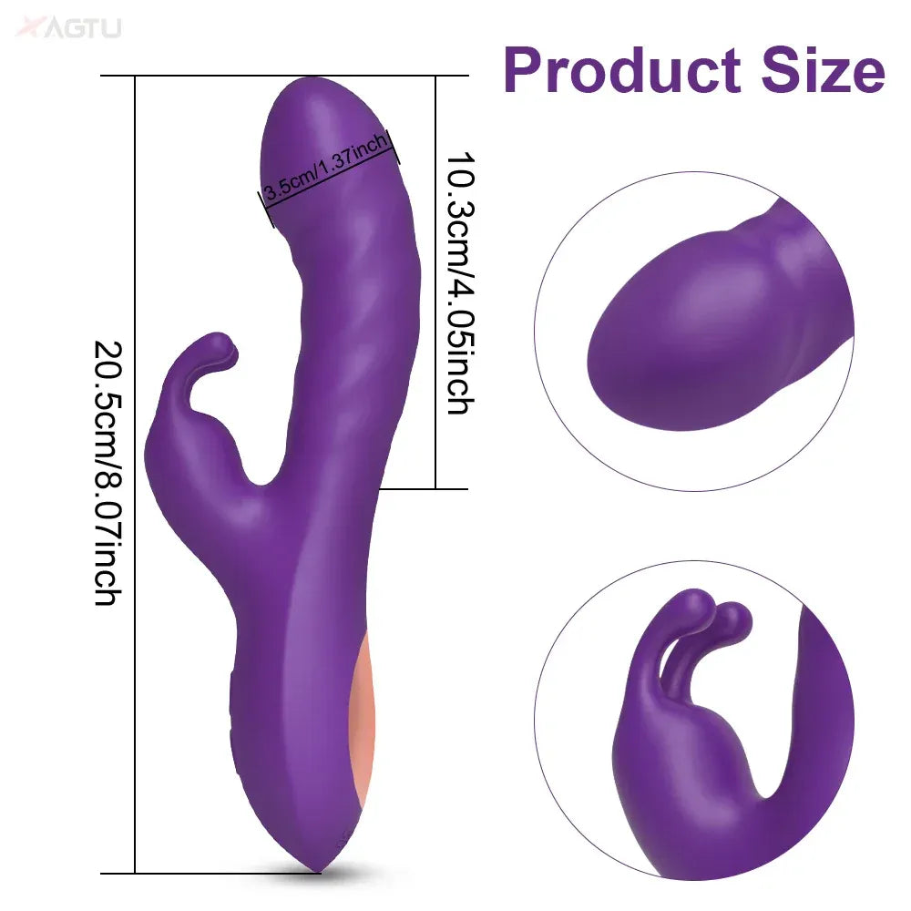 Rabbit Vibrator G Spot Vagina Nipples Stimulator - Black