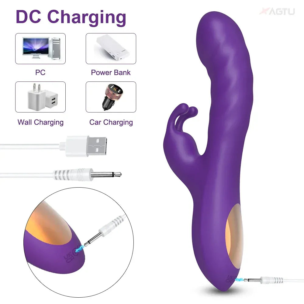 Rabbit Vibrator G Spot Vagina Nipples Stimulator - Black