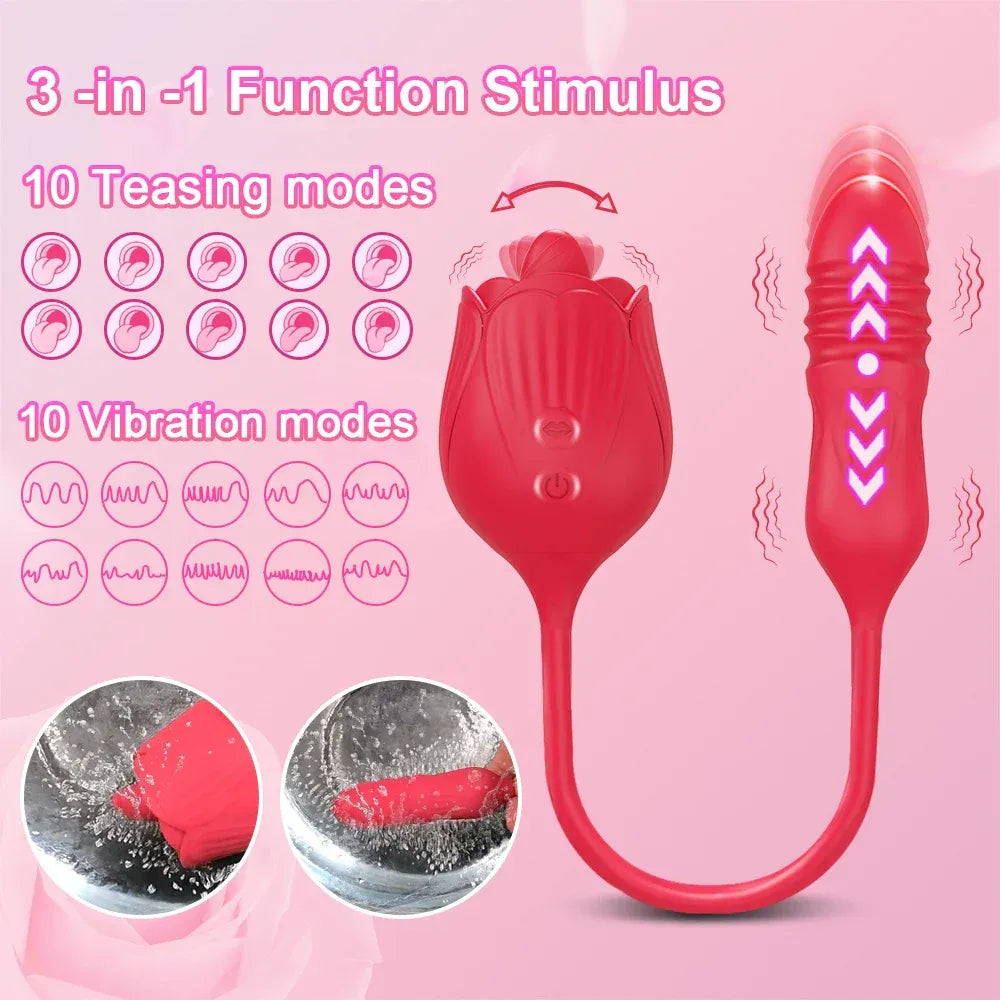 2 In 1 Clit Licking Vibrator for Women Thrusting Vagina Stimulator Female Masturbator - Gm45 Red