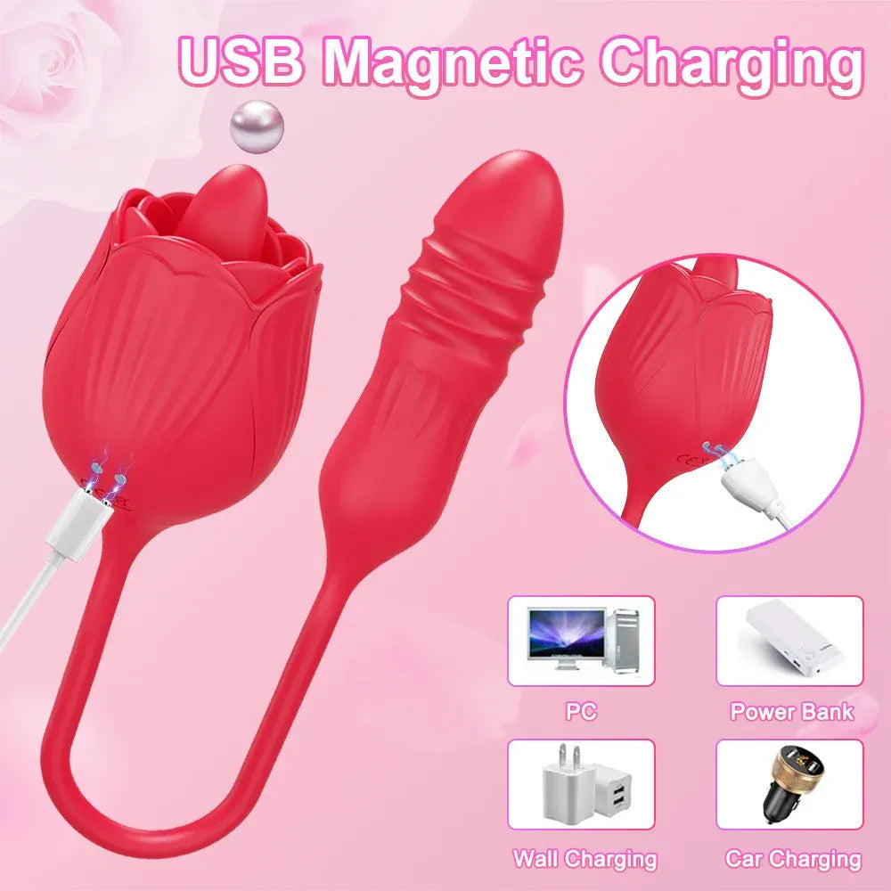 2 In 1 Clit Licking Vibrator for Women Thrusting Vagina Stimulator Female Masturbator - Purple
