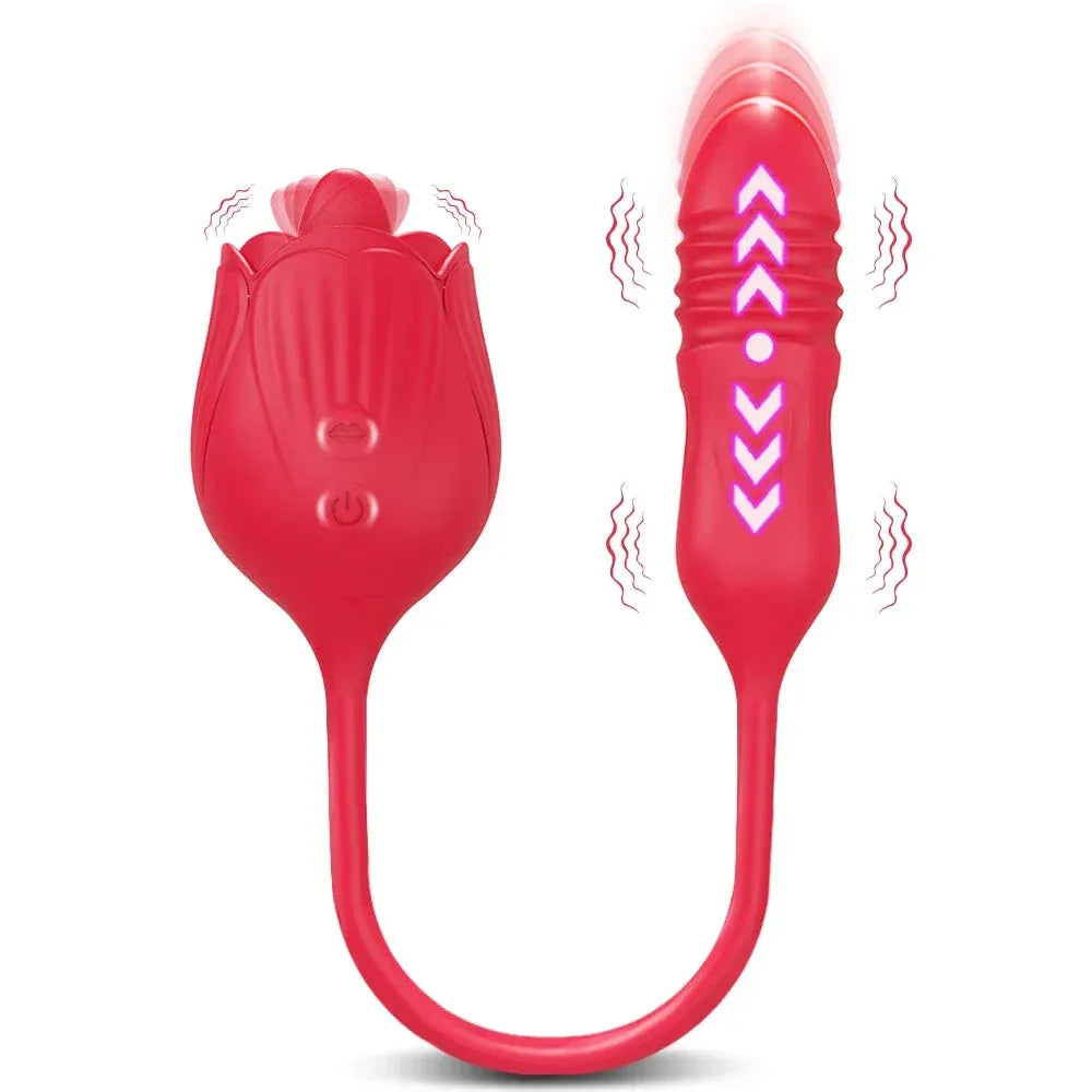 2 In 1 Clit Licking Vibrator for Women Thrusting Vagina Stimulator Female Masturbator - Red