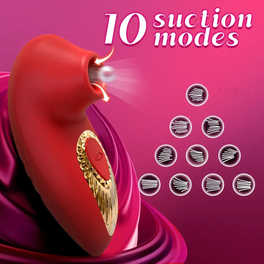 10 Mode Clitoris Sucking Vibrator - Female Masturbator and Nipple Stimulator - Red