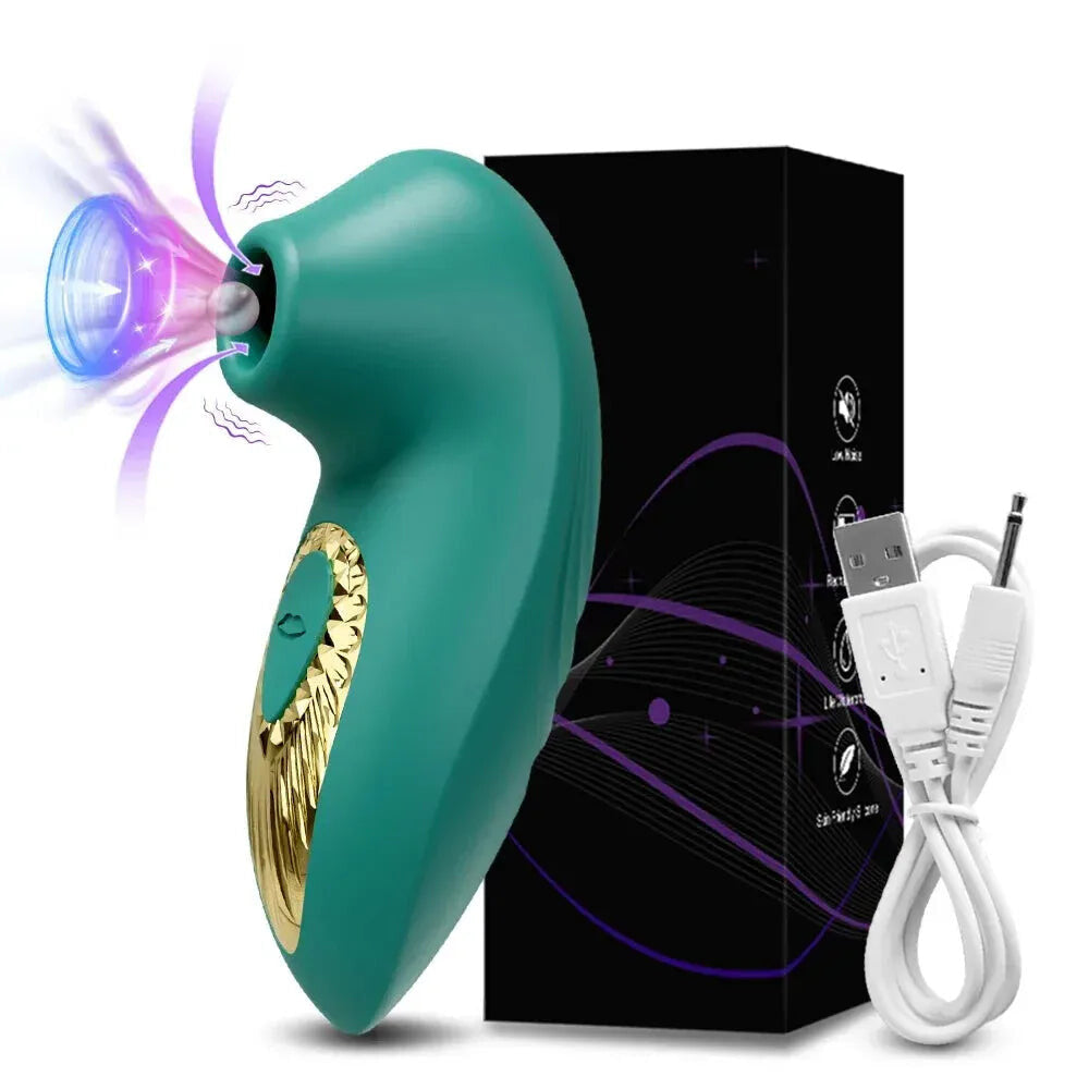 10 Mode Clitoris Sucking Vibrator - Female Masturbator and Nipple Stimulator - Gm41 Green