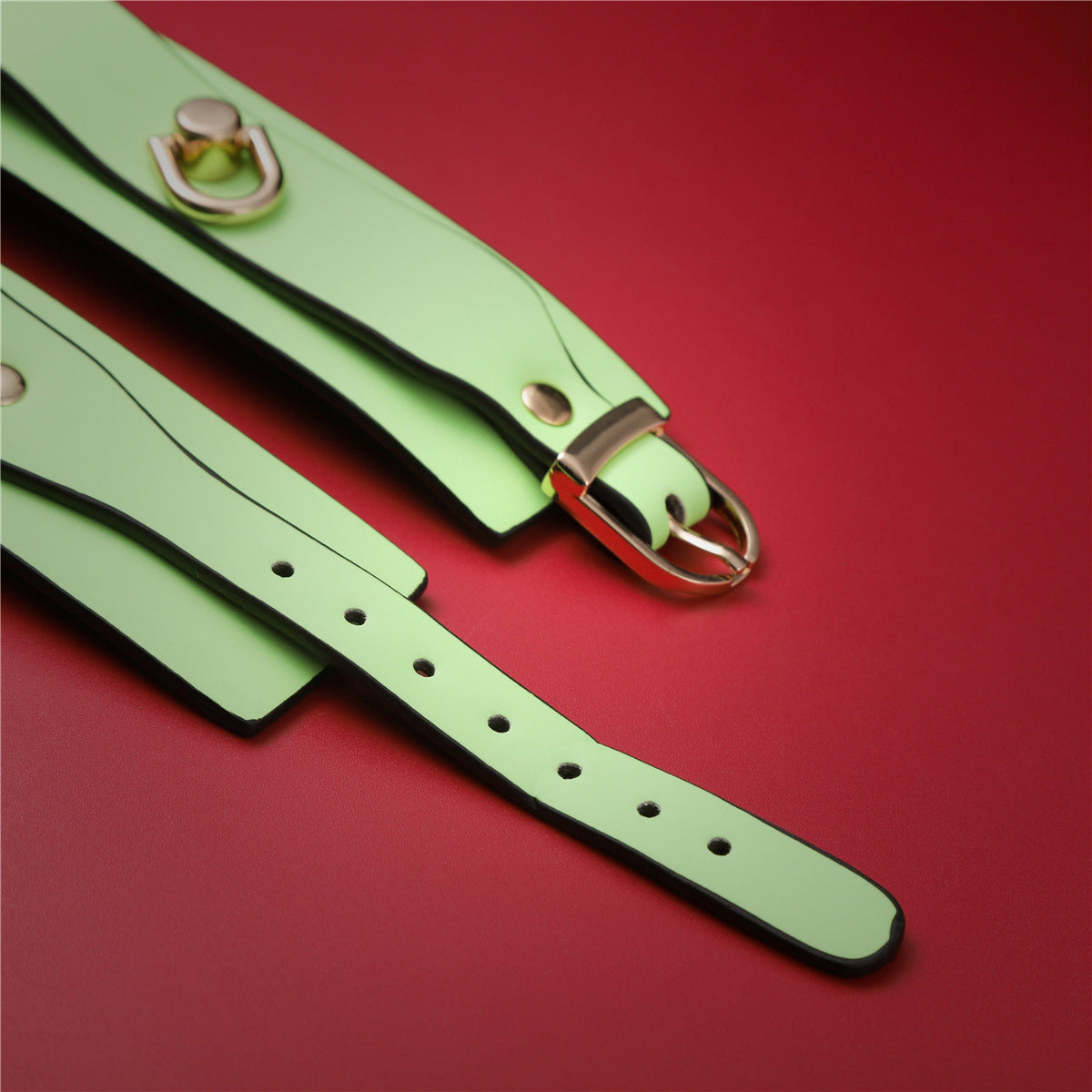 Adjustable PU Leather Bondage Cuff - Wrist/Ankle Restraint, Sold Individually(Luminous green-anklet)