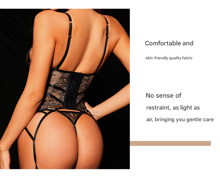 L Black Angel Luxe Sheer Lace Lingerie Set - Ultra-Thin Sexy European-Style Set