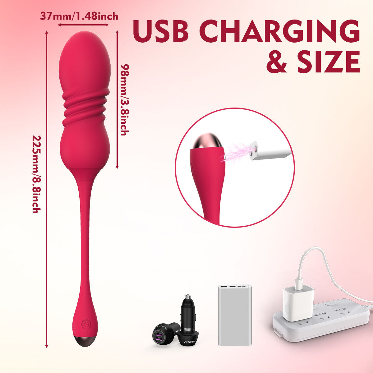 Red ThrustWave Remote Control Vibrating & Telescopic Pleasure Egg - 12 Vibe & 3 Thrust Modes, Wearable Fun
