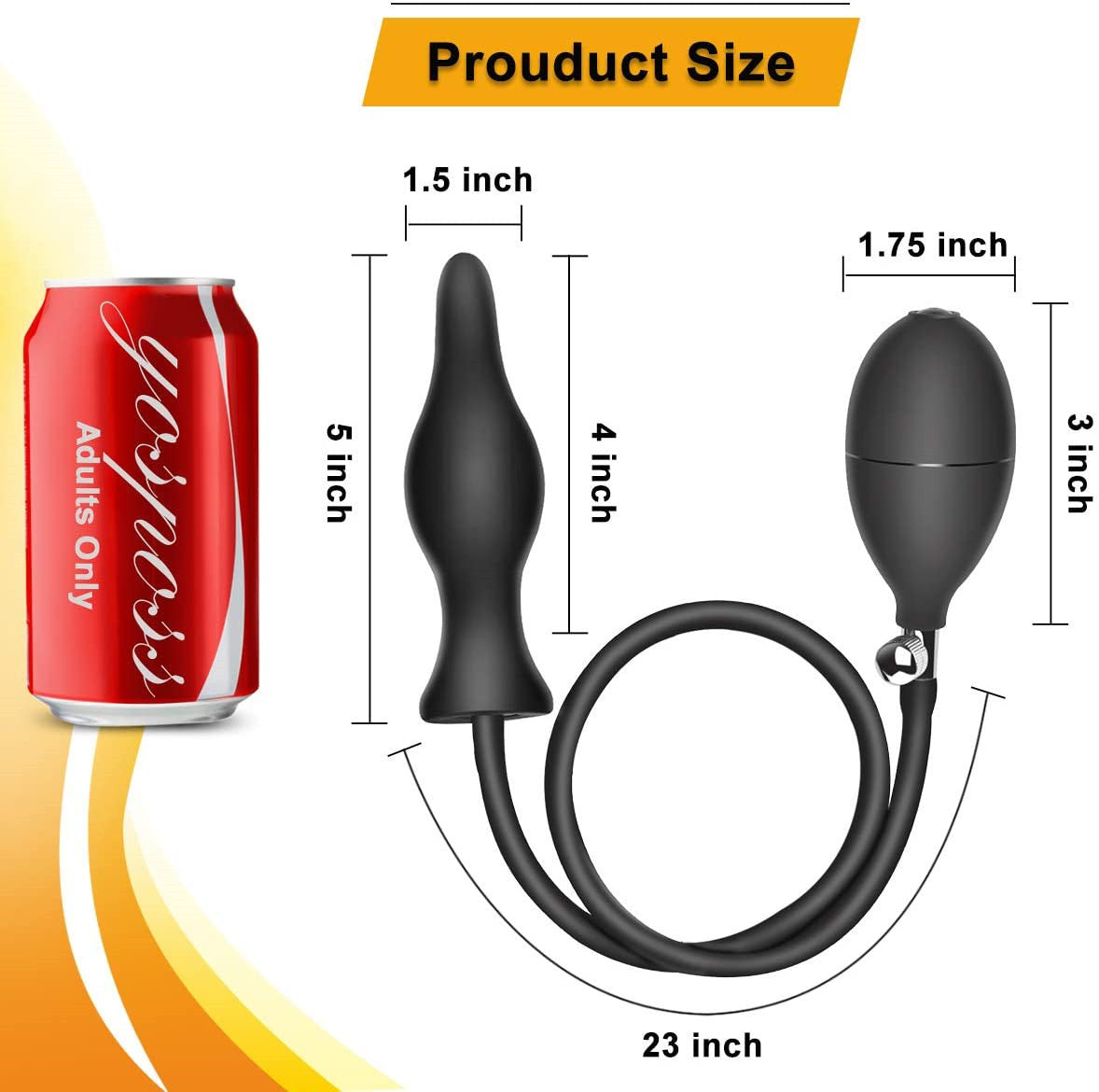 Black Threaded Inflatable Butt Plug - Large Silicone Dilator