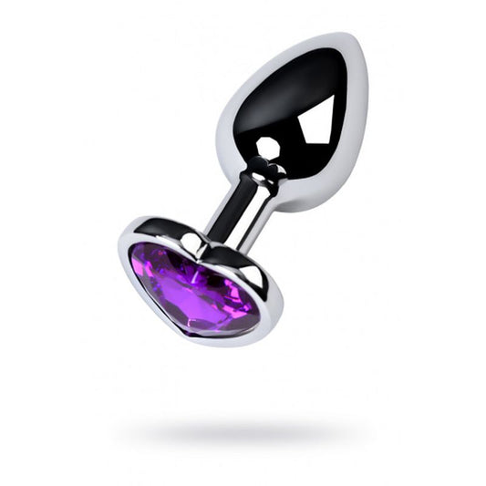 Metal Silver Anal Plug W Purple Heart Crystal Small