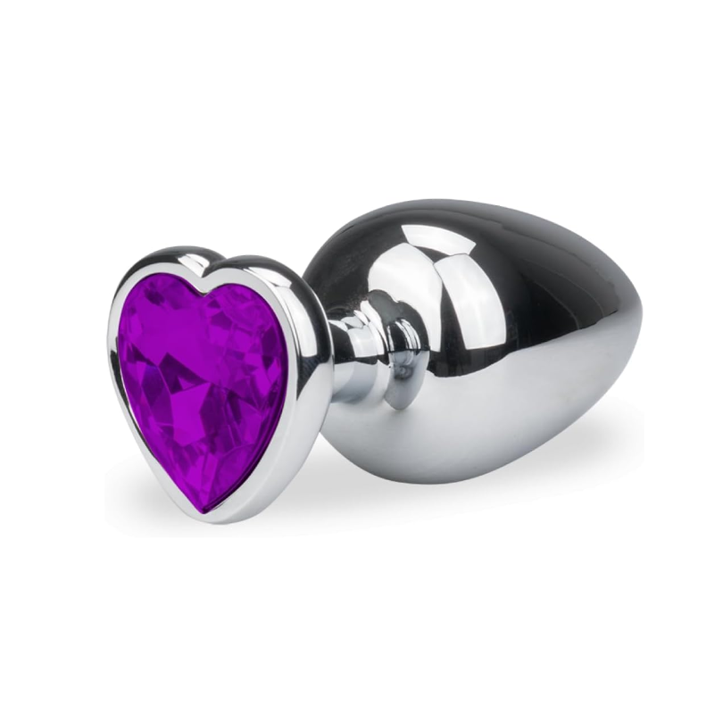 Metal Silver Anal Plug W Purple Heart Crystal Small