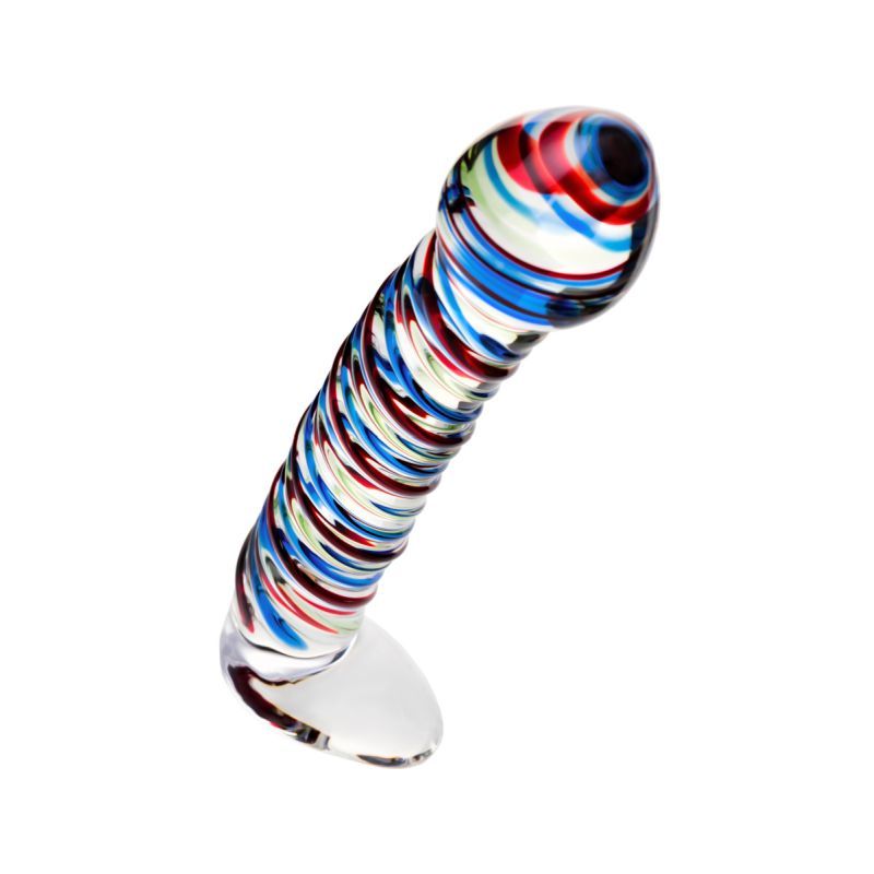 Sexus Glass Dildo Stripes W Base Blue/Red 16Cm