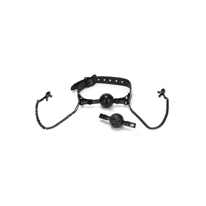 Whip Smart Diamond Ball Gag Nipple Clips - Black