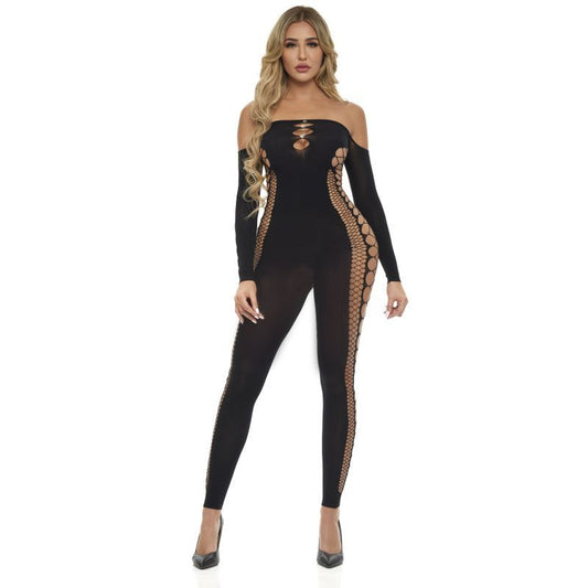Pink Lipstick Diamond Drippin Bodystocking Black - Black