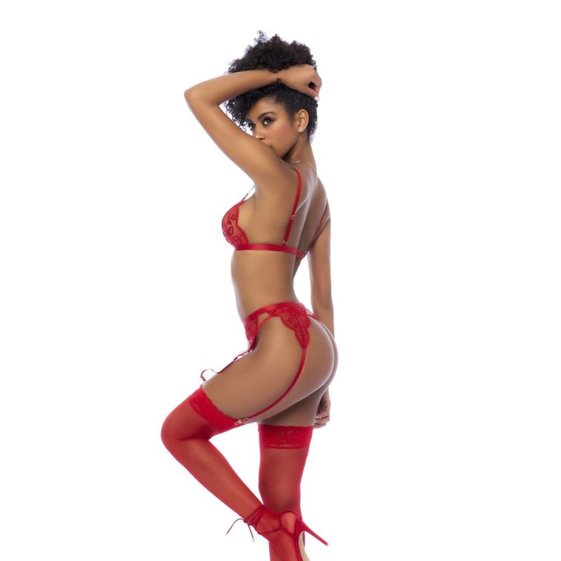 Obsessive Red 3 Pc Set w/ Bralette Garter Belt and Thong