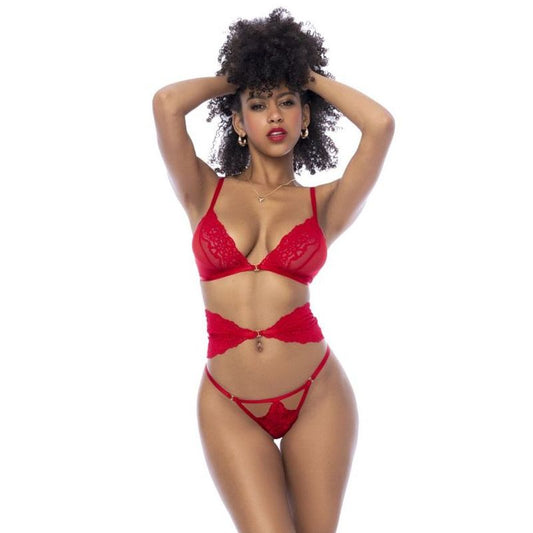 Obsessive Red 3 Pc Set w/ Bra Panties and Flexible Corset
