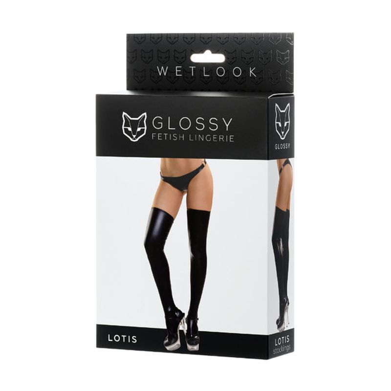 Mapale Glossy Wetlook Stockings Lotis - Black - Extra Large