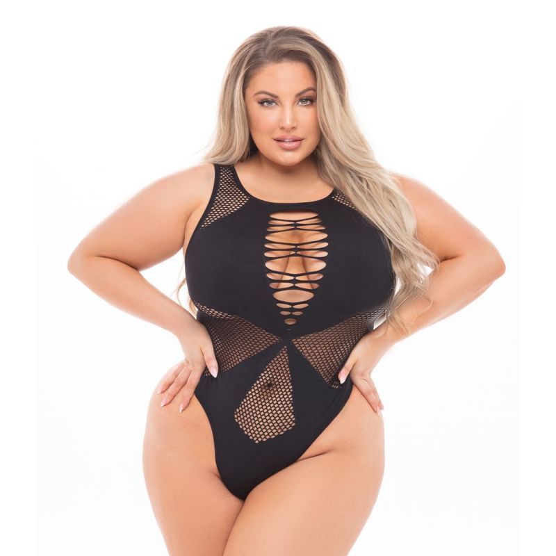 Pink Lipstick Duchess High Neck Bodysuit Black - Black - Queen