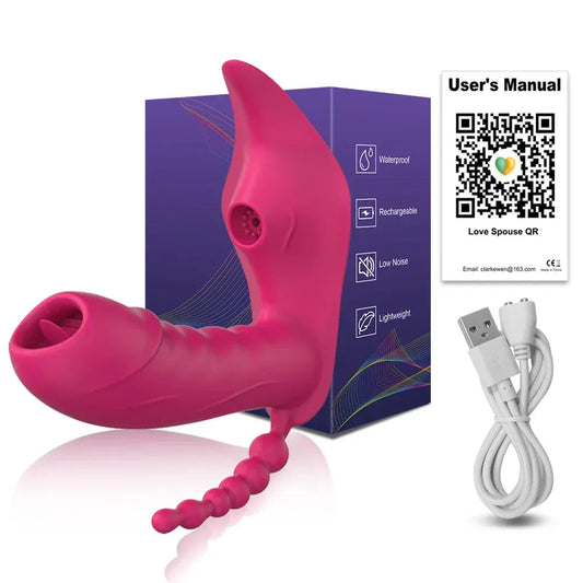 Wireless Remote Control Dildo Vibrator 3 In 1 Stimulator for Women - Red