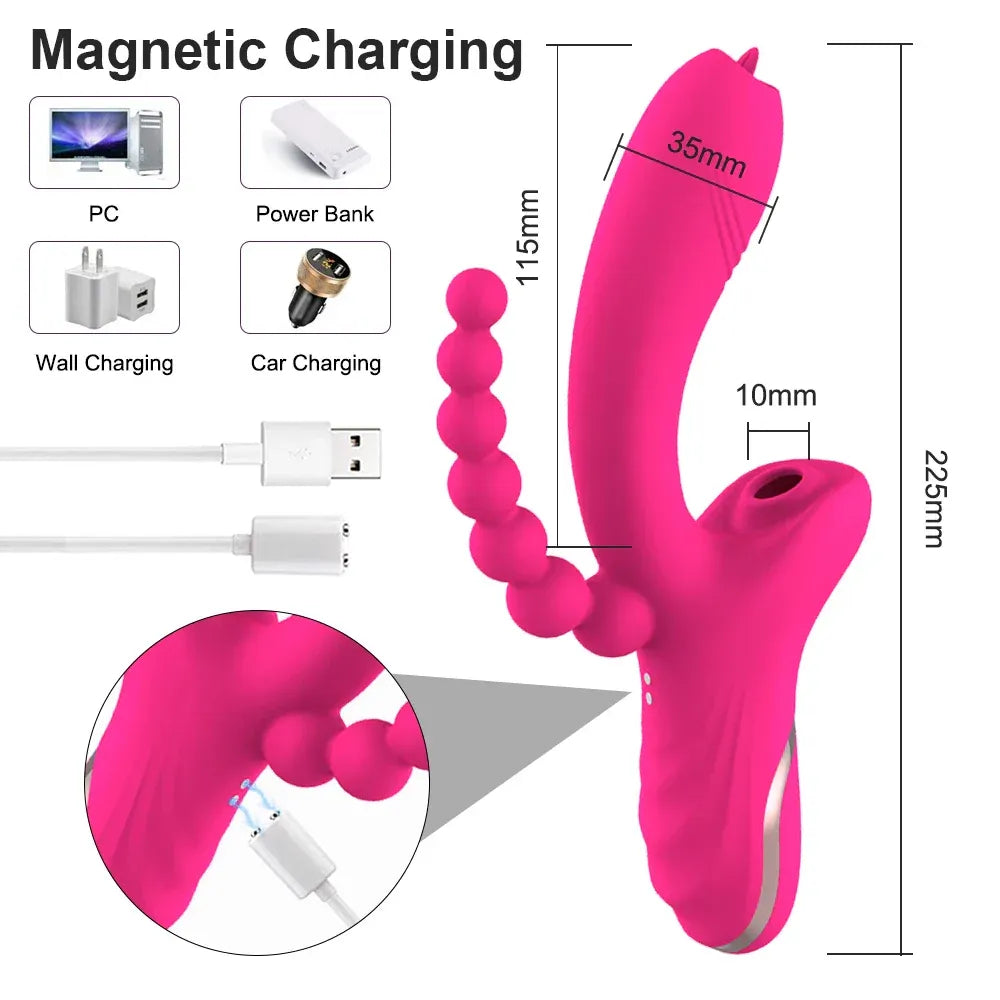 3 In 1 Clit Sucking Vibrator for Women G Spot Vagina Anal Stimulation Female Masturbator - Zd029 Red