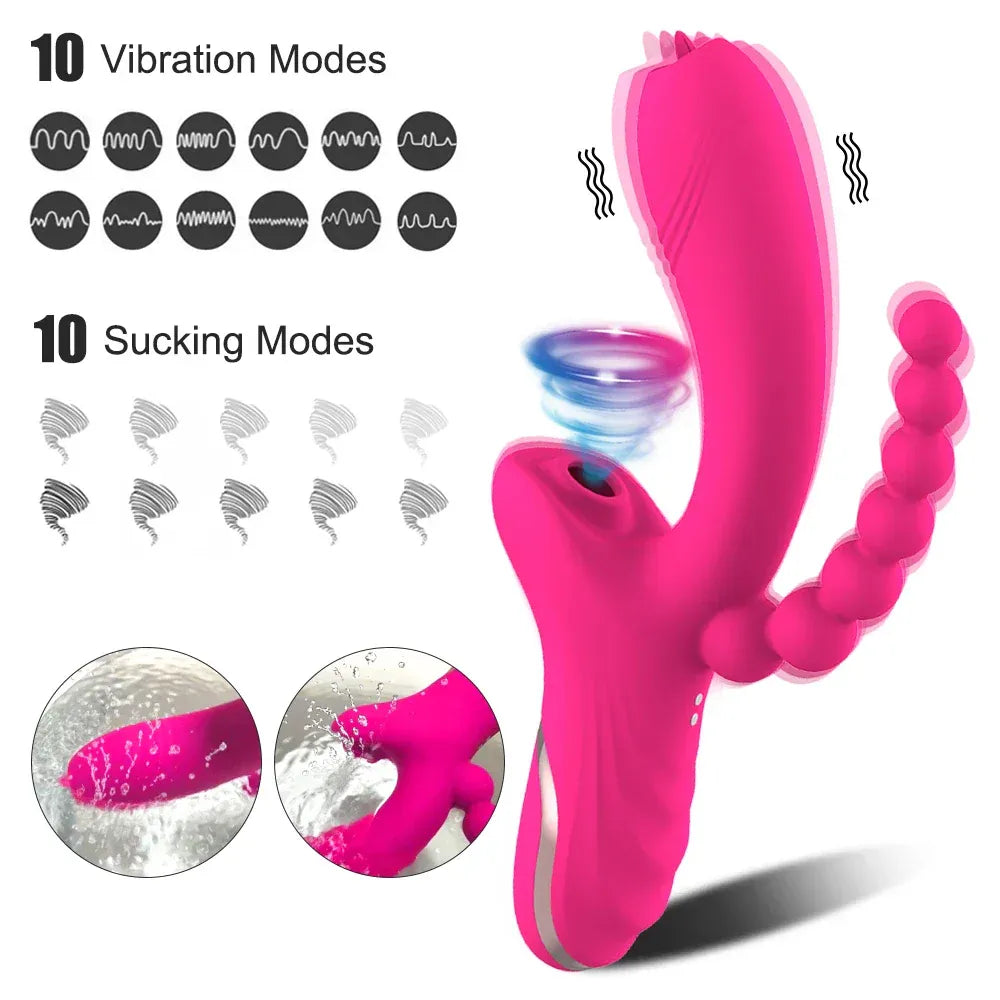 3 In 1 Clit Sucking Vibrator for Women G Spot Vagina Anal Stimulation Female Masturbator - Zd029 Red