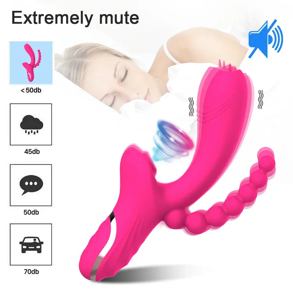 3 In 1 Clit Sucking Vibrator for Women G Spot Vagina Anal Stimulation Female Masturbator - Zd029 Red