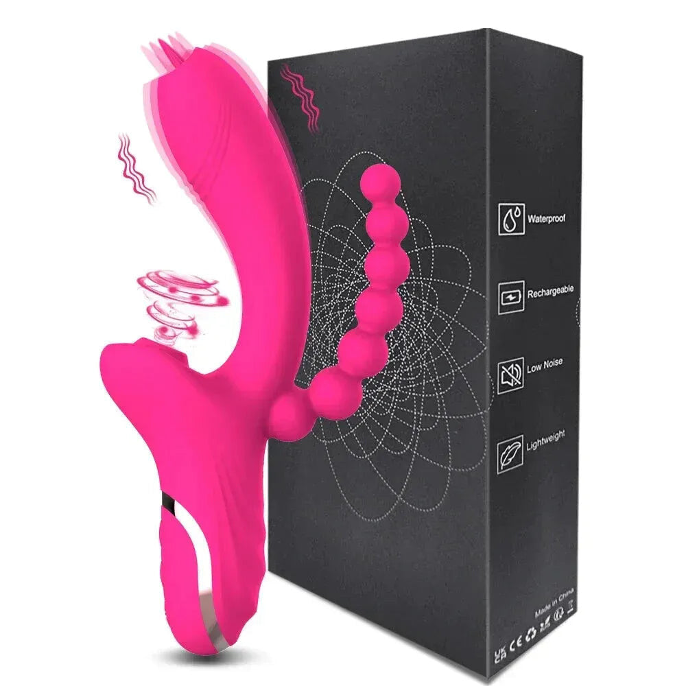 3 In 1 Clit Sucking Vibrator for Women G Spot Vagina Anal Stimulation Female Masturbator - Zd014 Red