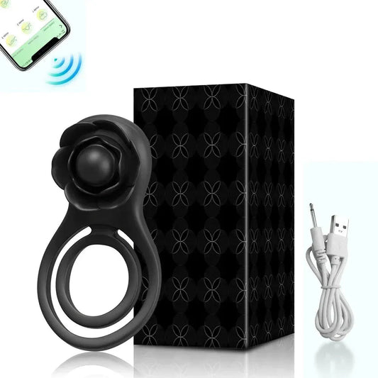 Vibrating Cock Ring for Men Delay Ejaculation Stimulate for Couples - Black