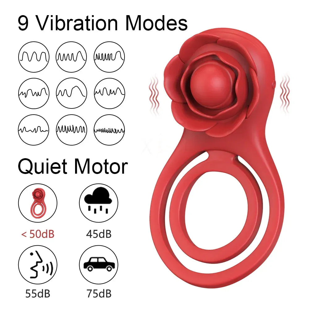 Vibrating Cock Ring for Men Delay Ejaculation Stimulate for Couples - Red