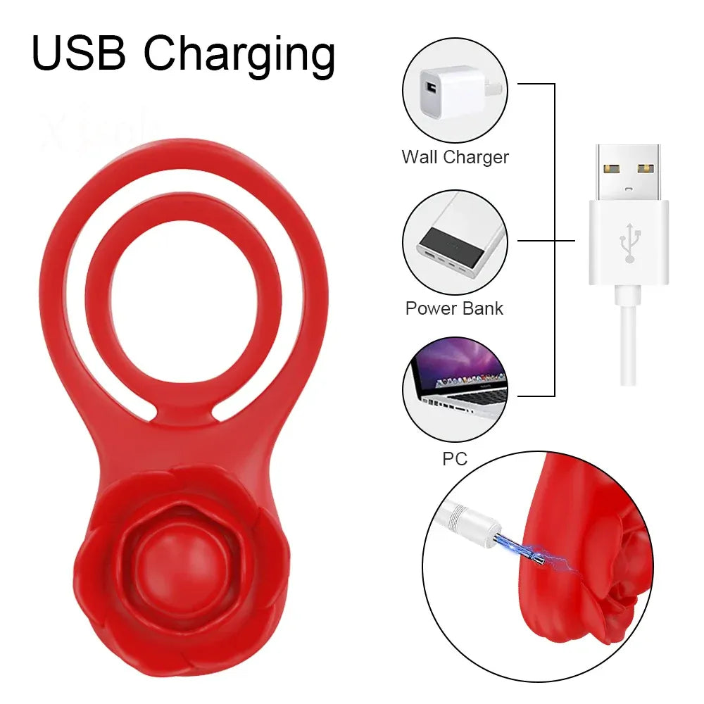 Vibrating Cock Ring for Men Delay Ejaculation Stimulate for Couples - Red