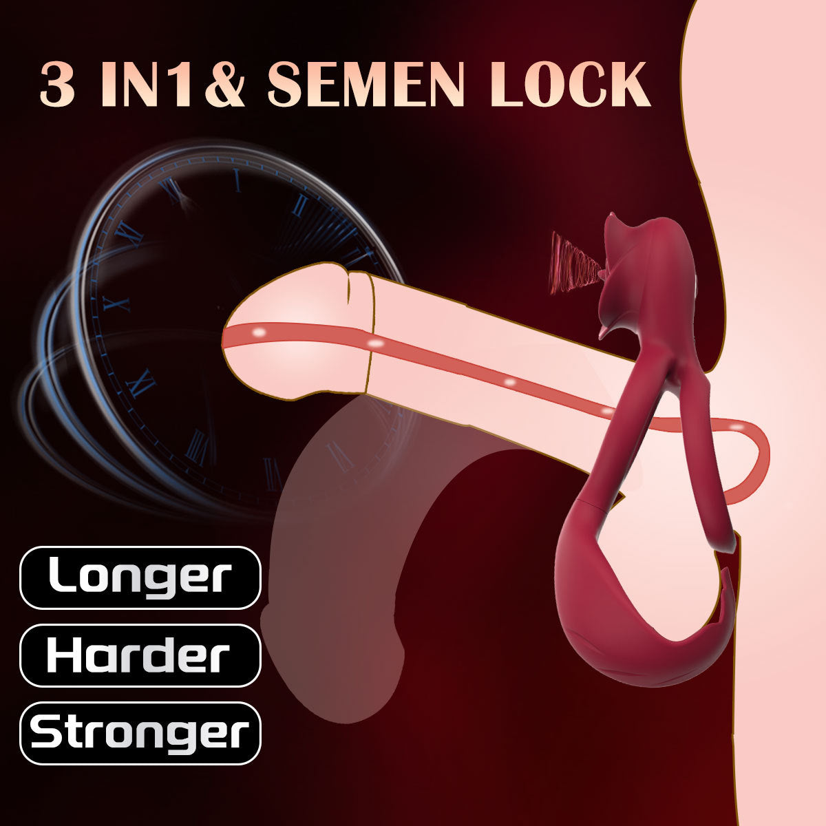 Red Romantic Rose Dual Motor Vibrating Couples Pleasure Ring - Rechargeable Silicone Enhancer