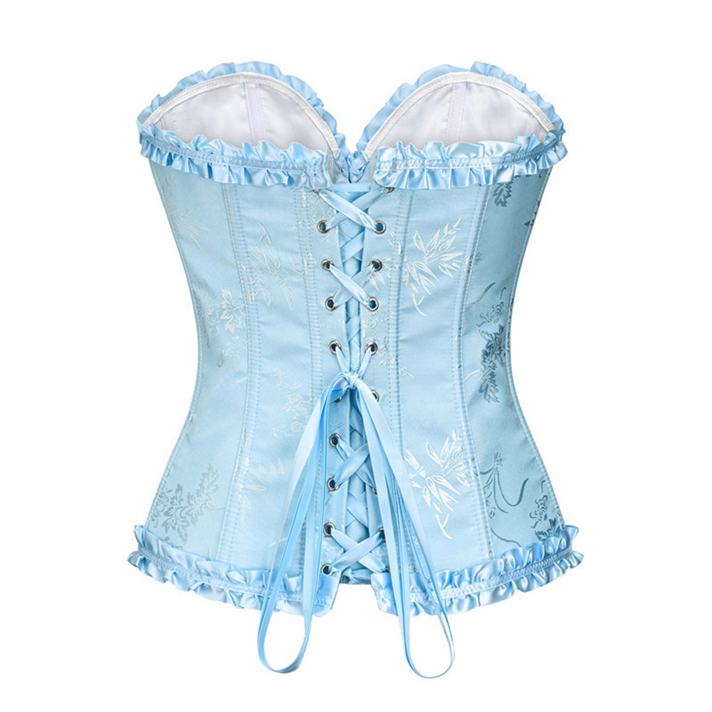 XS Blue Women's Floral Lace Overbust Corset - Waist Cincher Bustier Top for Shapewear & Costume