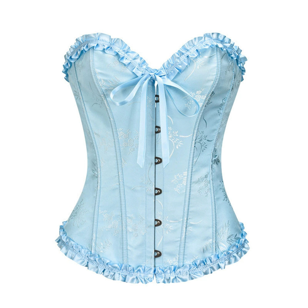 2XL Blue Women's Floral Lace Overbust Corset - Waist Cincher Bustier Top for Shapewear & Costume